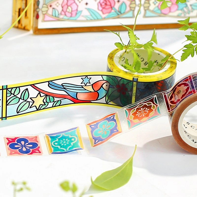 automatic Stained Glass Birds And Plants Washi Tape Clear Bgm