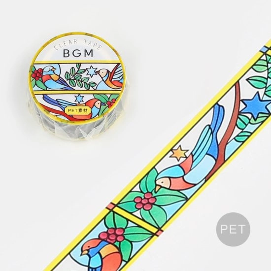 ergonomic wide Stained Glass Birds And Plants Washi Tape Clear Bgm