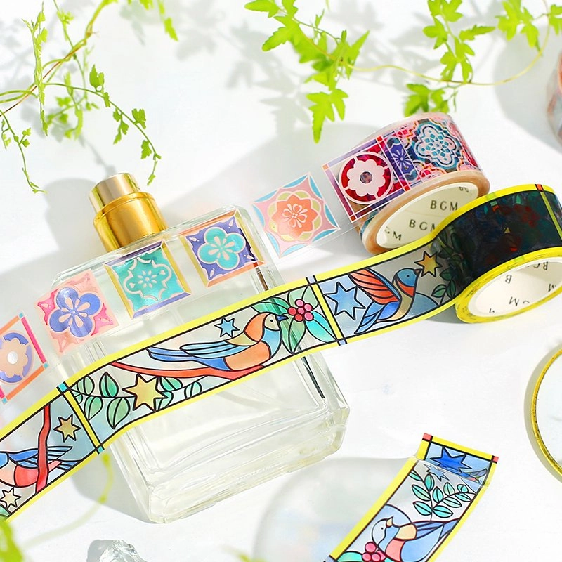 heatproof Stained Glass Birds And Plants Washi Tape Clear Bgm