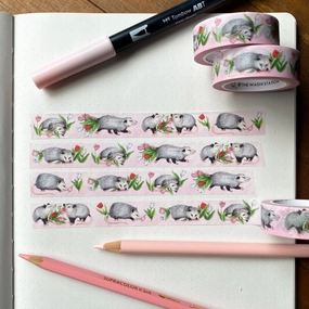 glossy round Opossums And Tulips Washi Tape