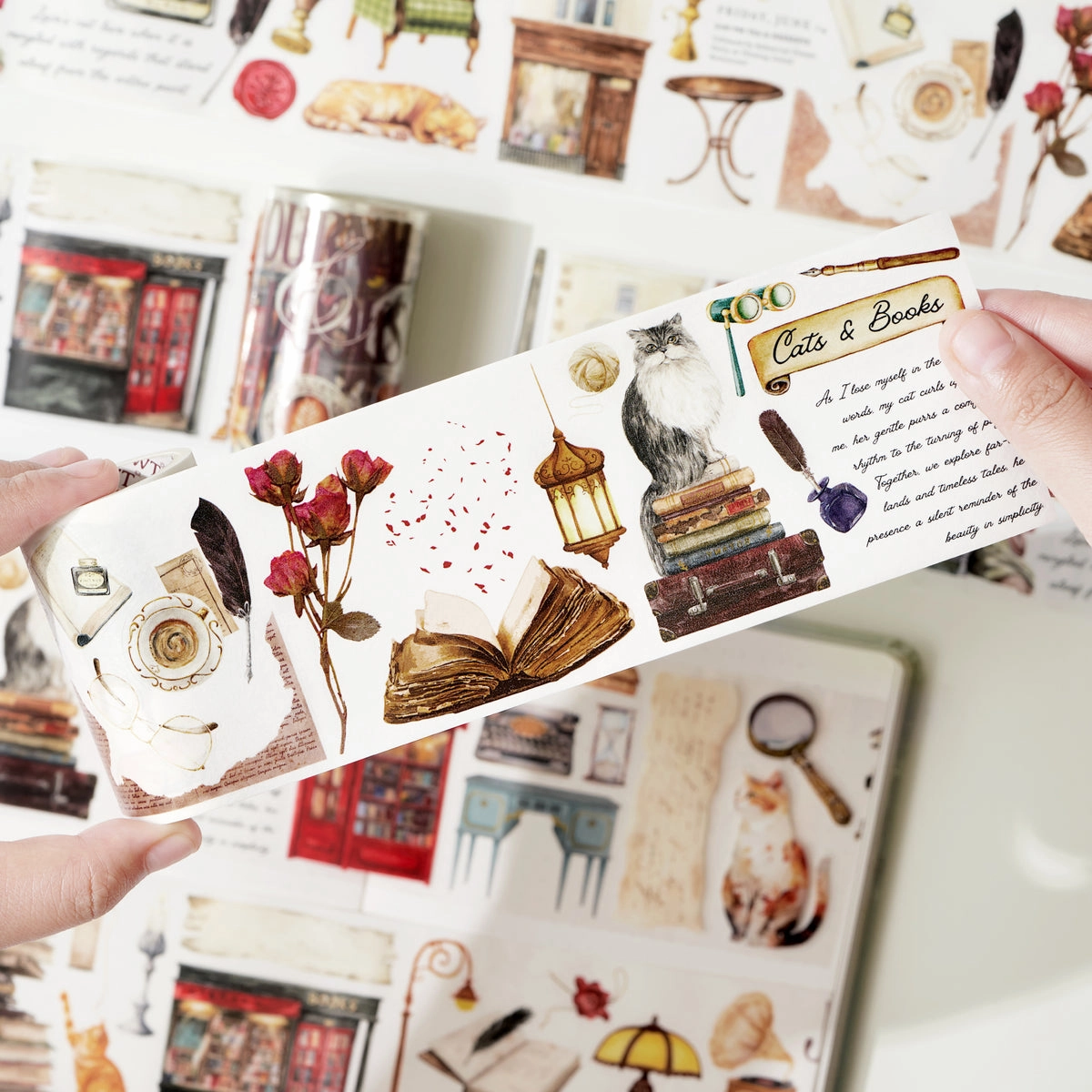economical refined Pre-Cut Cats And Books Wide Washi / Pet Tape
