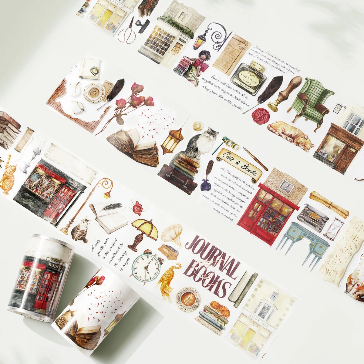 narrow set Pre-Cut Cats And Books Wide Washi / Pet Tape