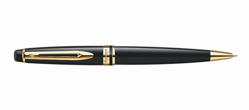 short Waterman Expert Black Lacquer & Gold Ballpoint Pen