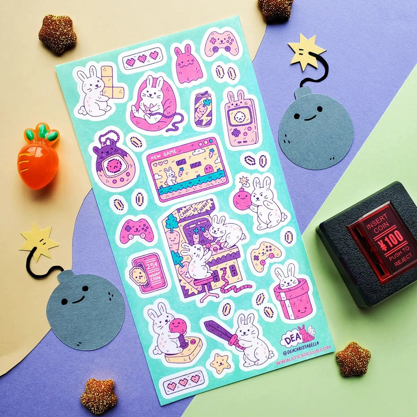 Stickii Bunny Gamers Sticker Sheet flexible