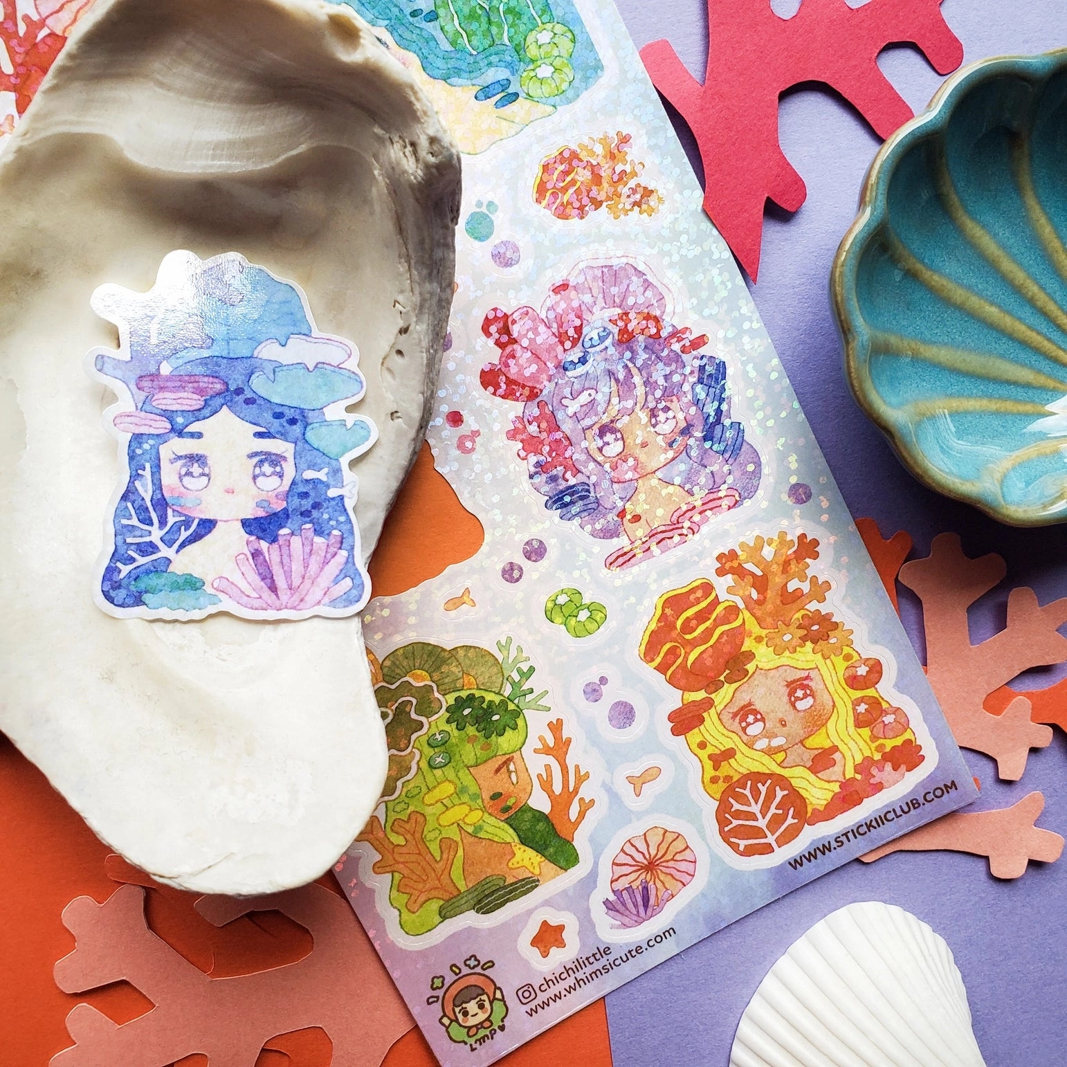Stickii Colorful Coral Girls Sticker Sheet multipack