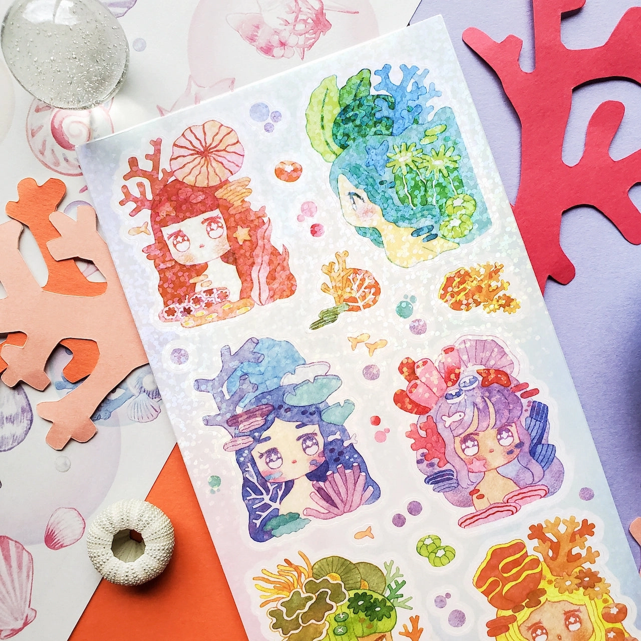 Stickii Colorful Coral Girls Sticker Sheet rubber popular