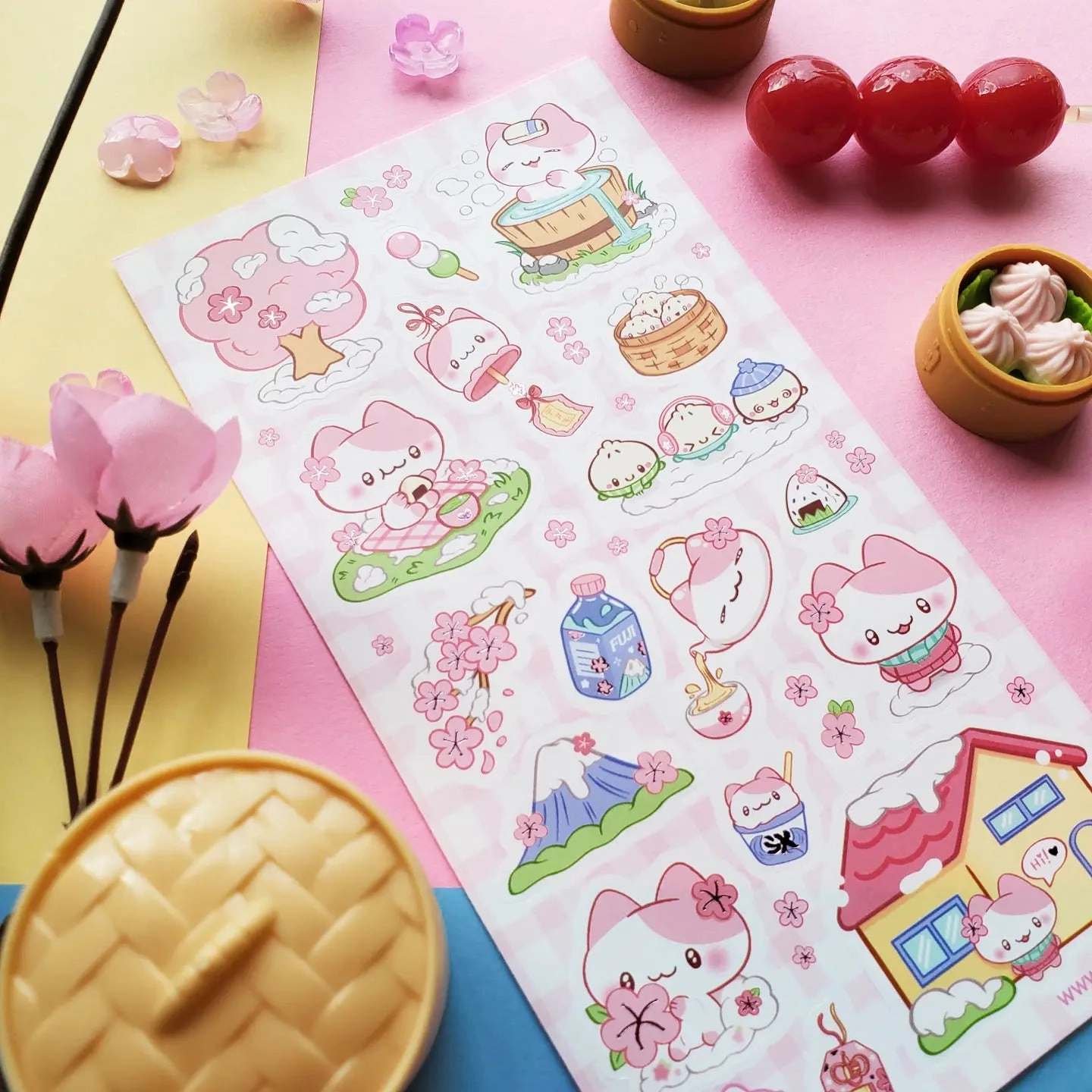 organic pastel Stickii Sakura Snow Day Sticker Sheet