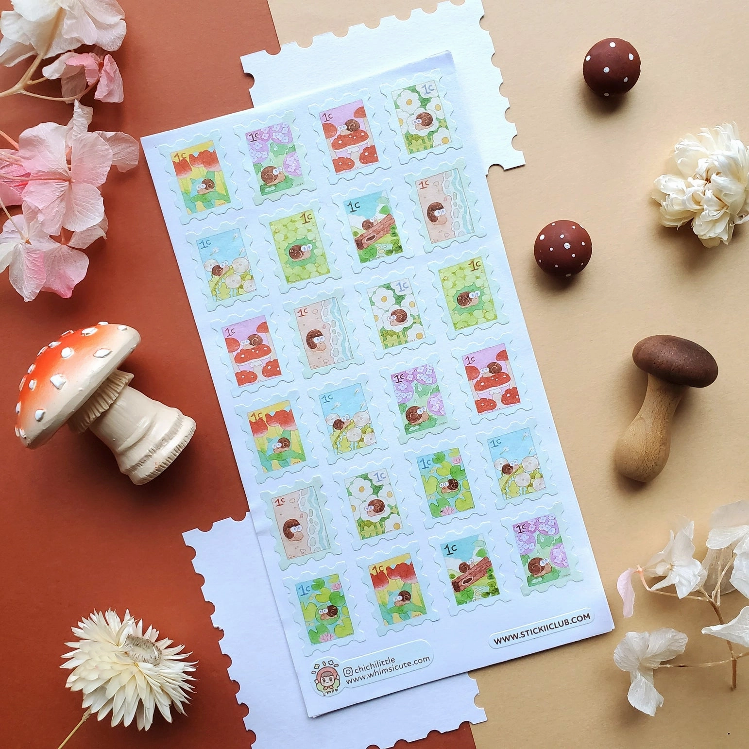multipack Stickii Snail Mail Stamps Sticker Sheet