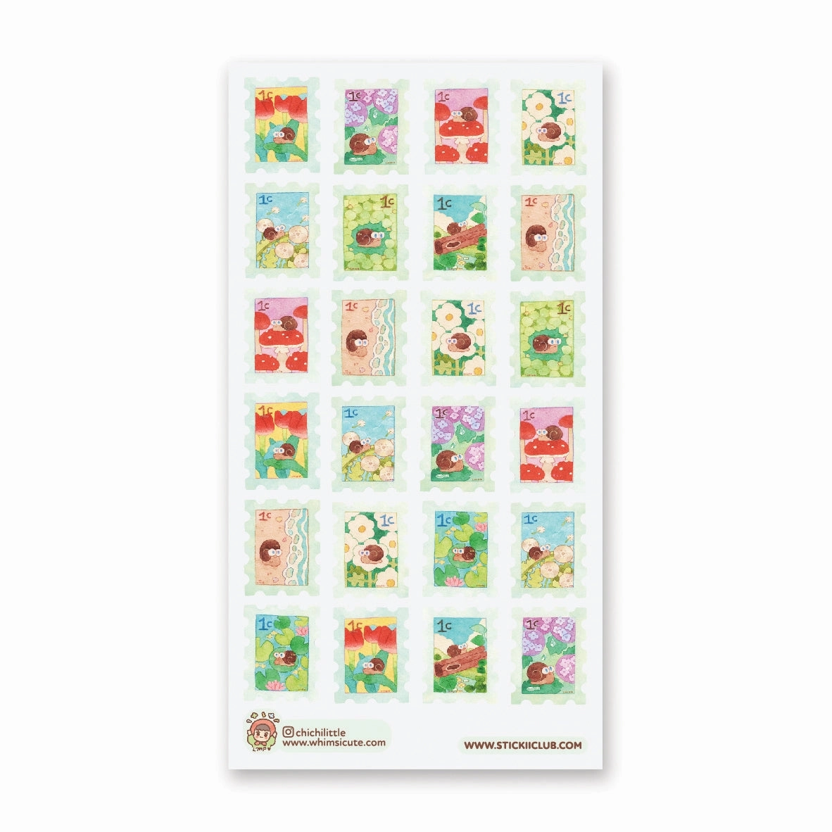 pastel Stickii Snail Mail Stamps Sticker Sheet