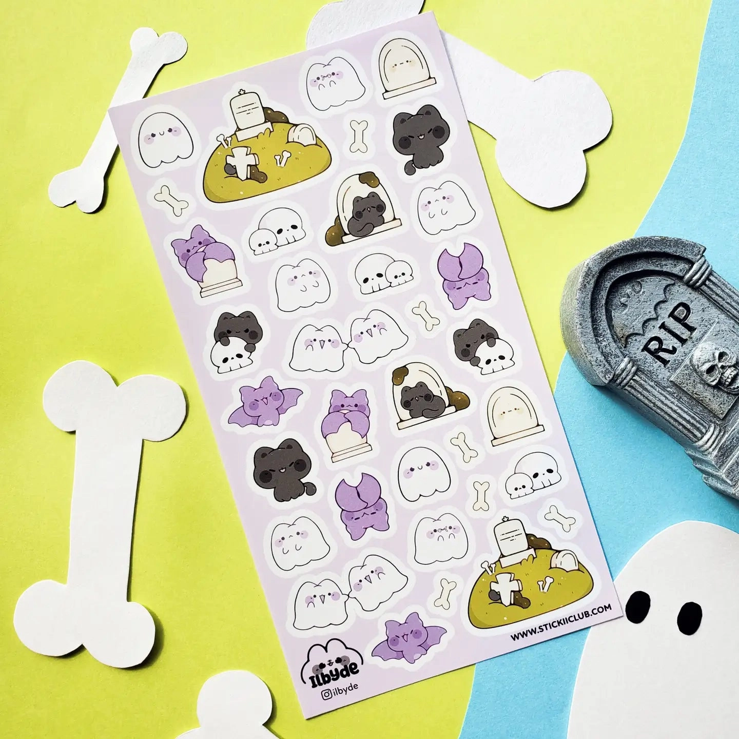 limited waterproof Stickii Spookii Cats & Bats Sticker Sheet