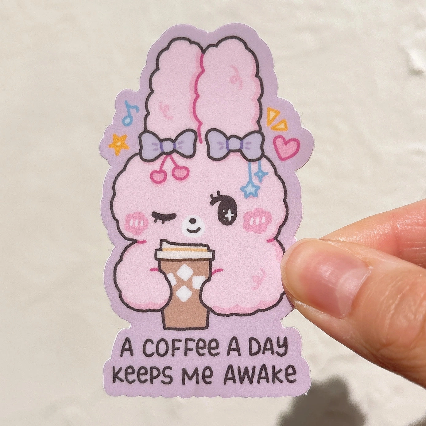 Stickyriceco Vinyl Sticker - A Coffee A Day Keeps Me Awake Fluffy Bunny soft