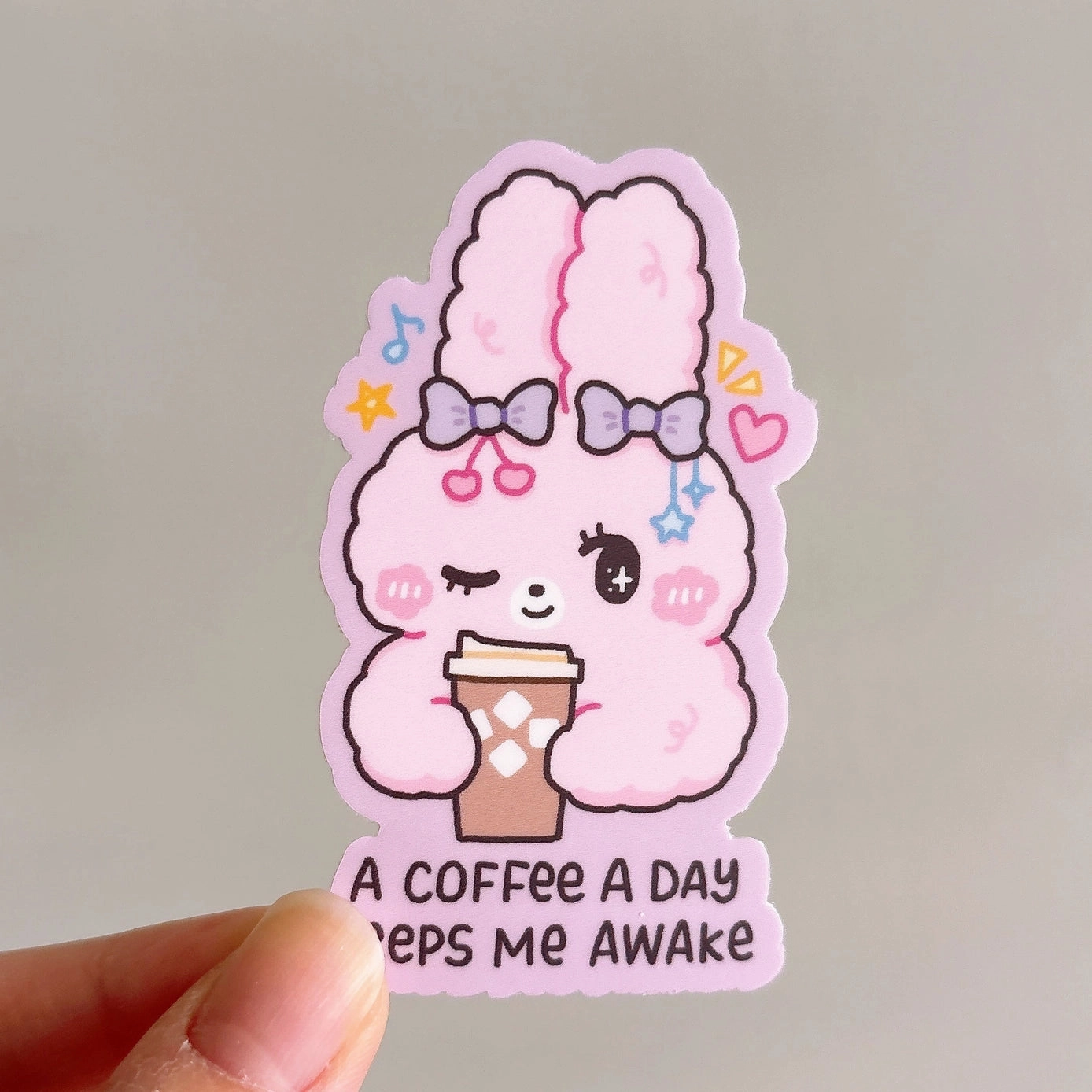 Stickyriceco Vinyl Sticker - A Coffee A Day Keeps Me Awake Fluffy Bunny cool