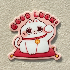 Stickyriceco Vinyl Sticker - Good Luck Fortune Cat resilient round