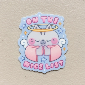 Stickyriceco Vinyl Sticker - On The Nice List Kitty vivid cotton