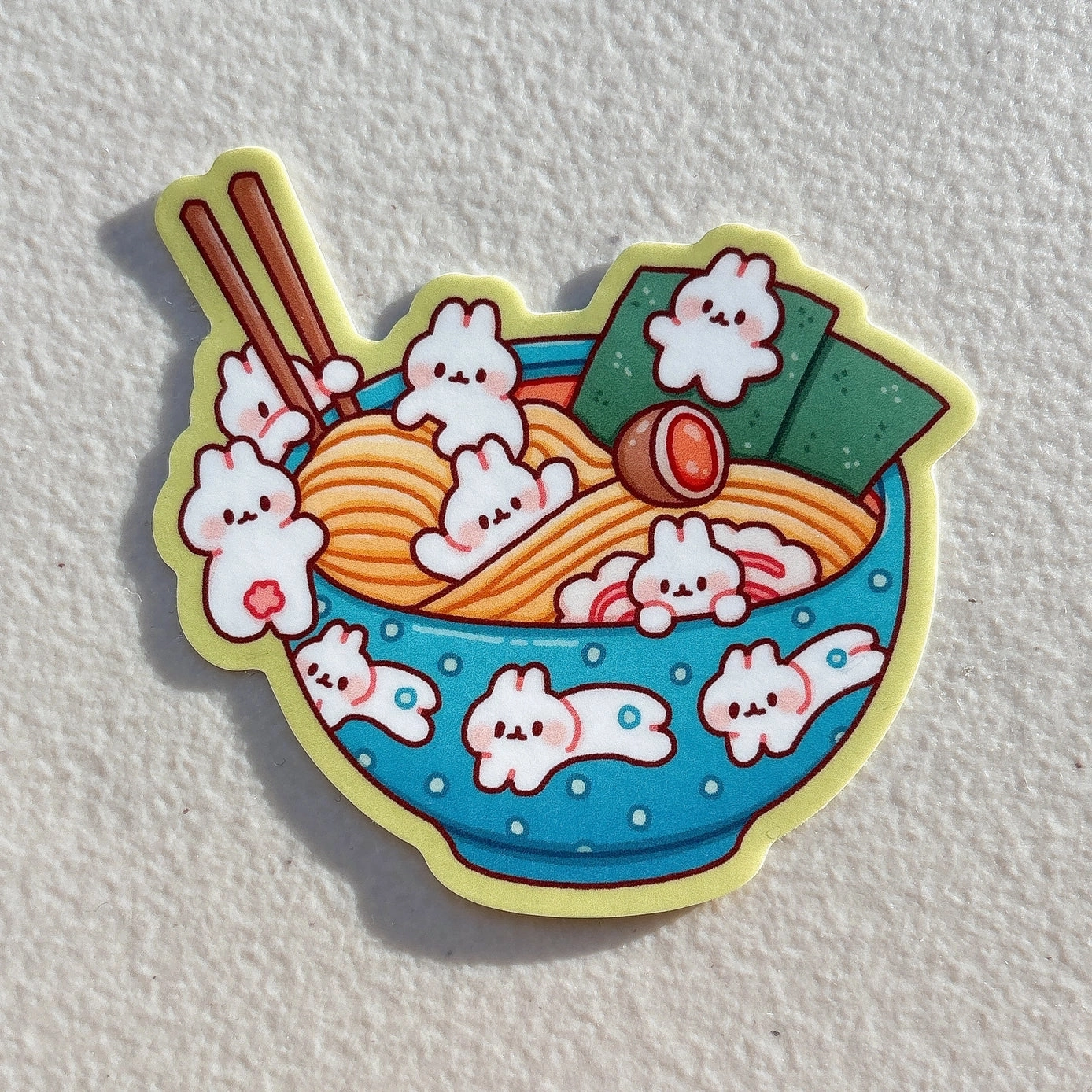 small plastic Stickyriceco Vinyl Sticker - Ramen Bowl Bunnies