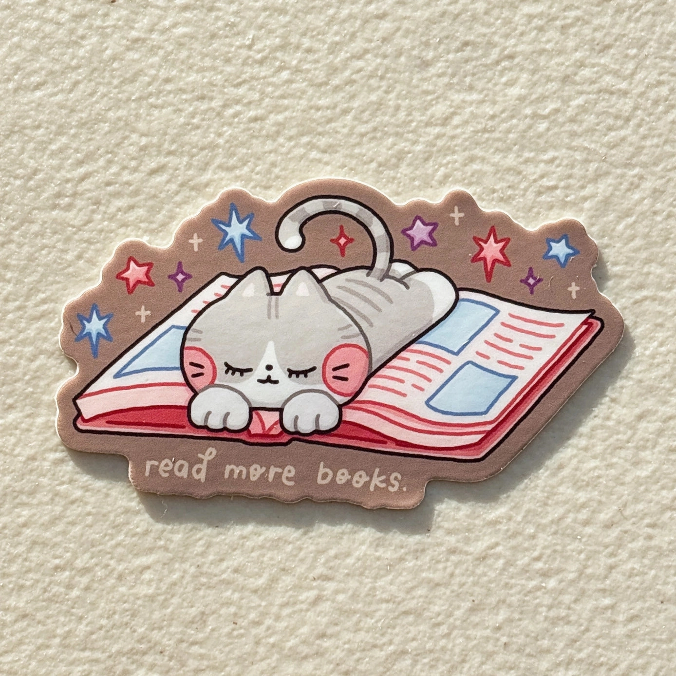 Stickyriceco Vinyl Sticker - Read More Books Cat On Book classic metallic