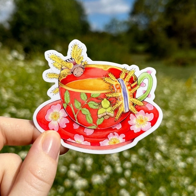 vegan superior Stinging Rose Caterpillars With Virginia Rose Teacup Vinyl Sticker