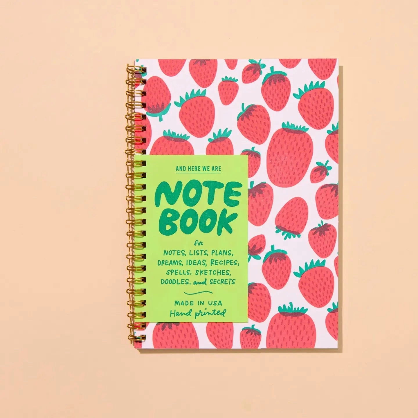 linen Strawberry Spiral Bound Letterpress Notebook