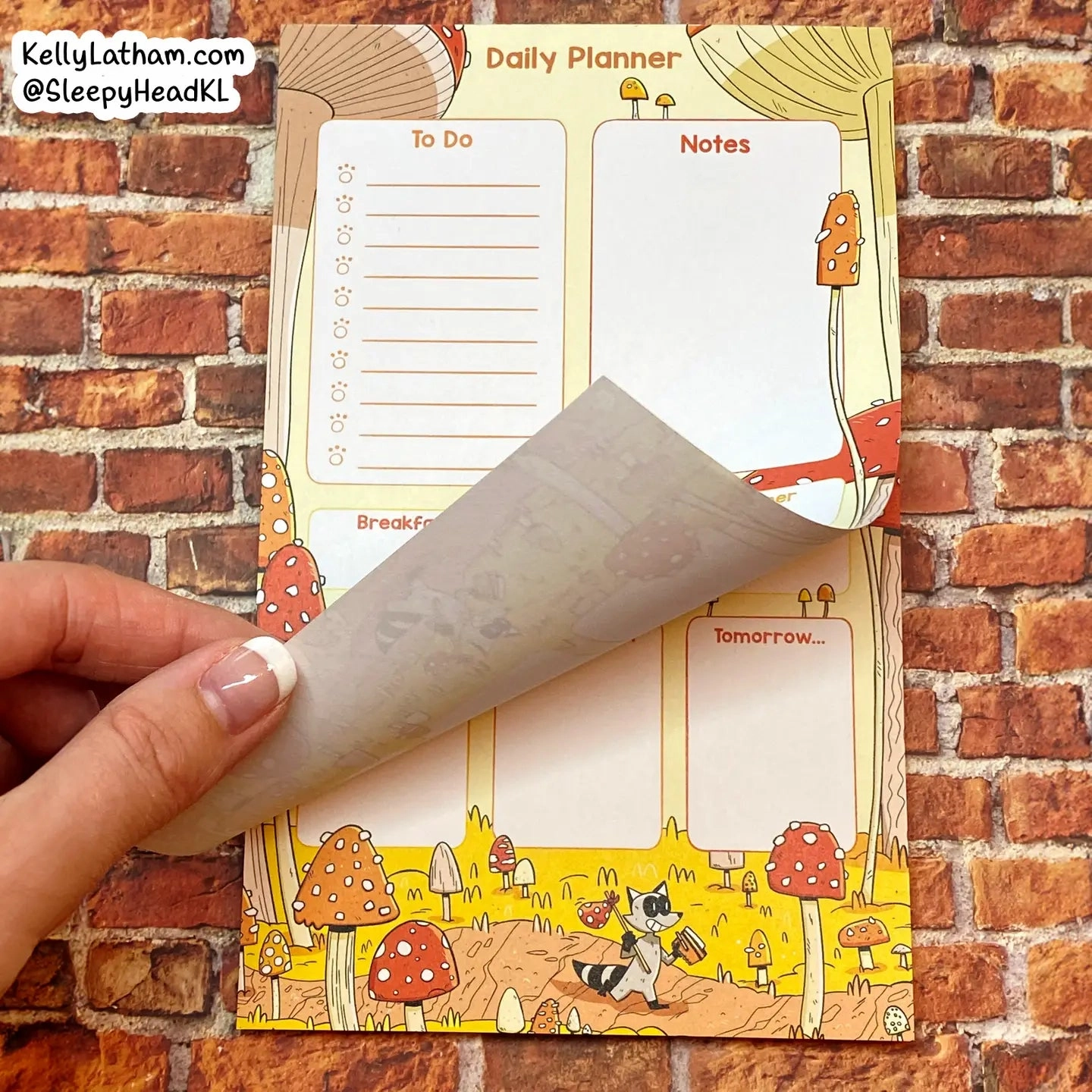 Mushroom And Raccoon Daily Planner Notepad rubber pastel