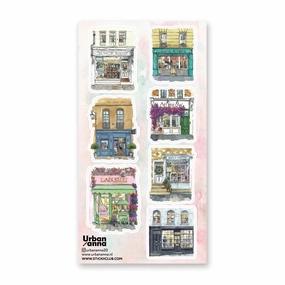 seasonal Watercolor Storefronts 2 Sticker Sheet