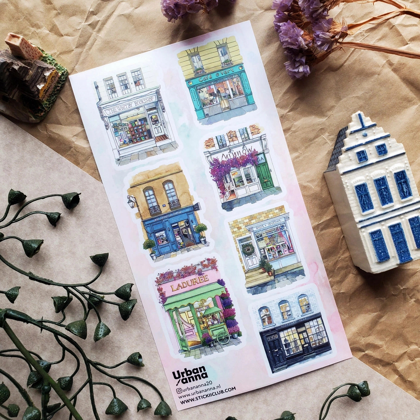 small Watercolor Storefronts 2 Sticker Sheet