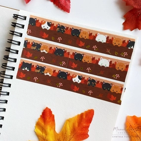 Autumn Woodland Cats Gold Foil Washi Tape minimalist collapsible