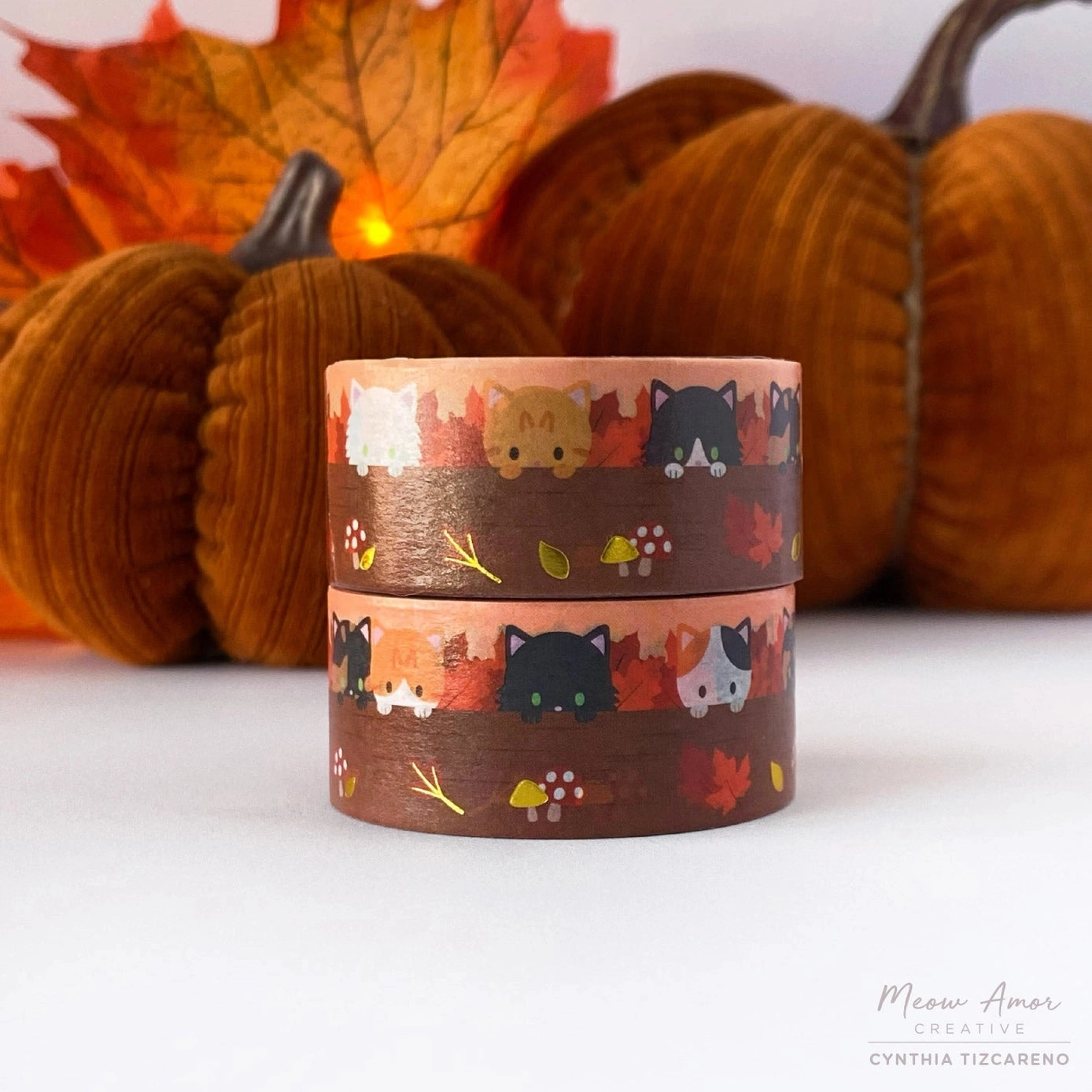Autumn Woodland Cats Gold Foil Washi Tape durable