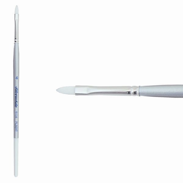 Silverwhite? Short Handle Foundation Watercolor Filbert Brush Size 4 rugged bright