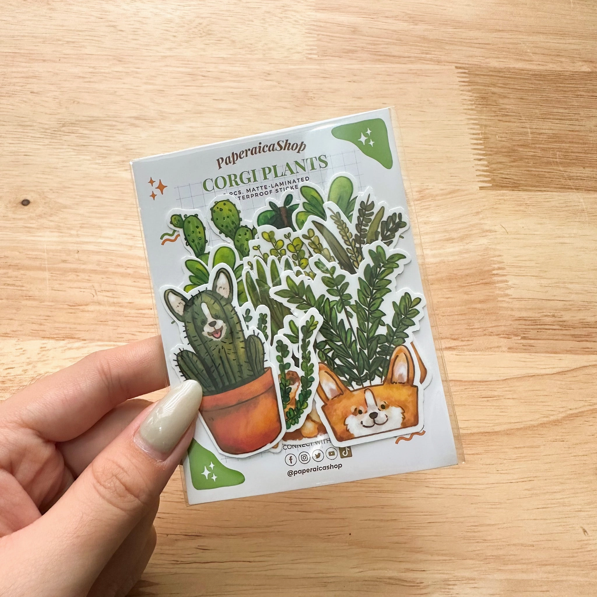 flat lasting Paperaicashop Corgi Plant Sticker Pack