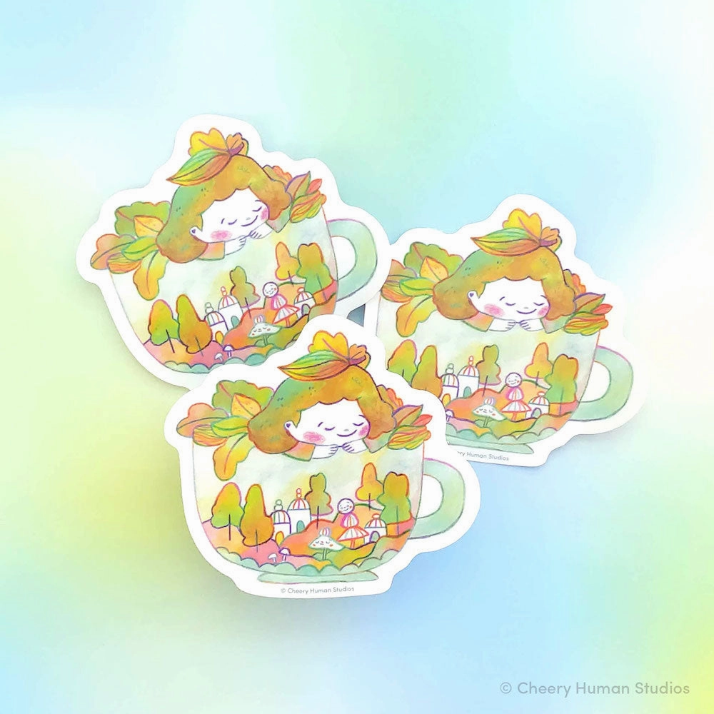 bright Teacup Daydreams Vinyl Sticker