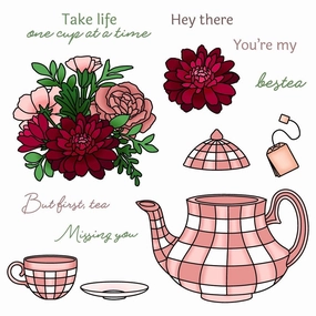 compact antislip Teatime Florals - 6X8 Stamp Set