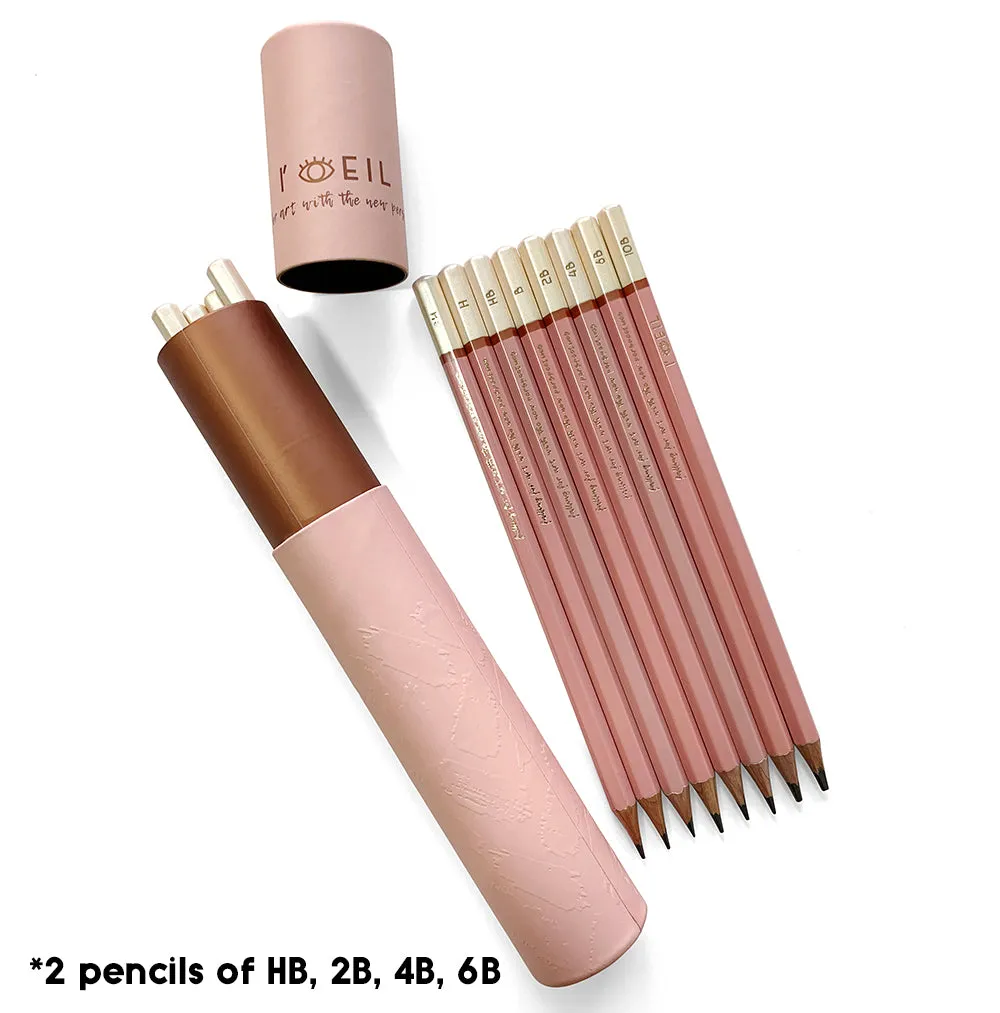 The Eye Graphite Sketching Pencil Set - Pink X Rose Gold biodegradable recycled