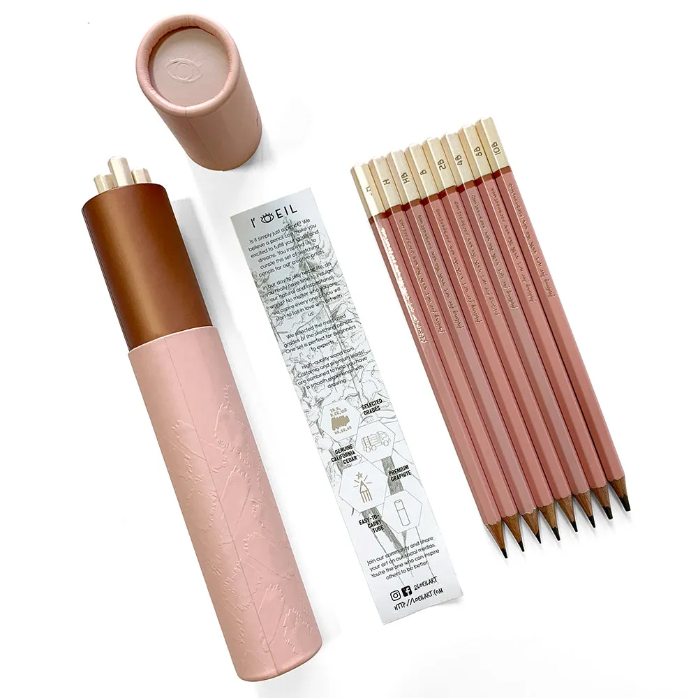 steel elegant The Eye Graphite Sketching Pencil Set - Pink X Rose Gold