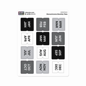 manual Monthly Tabs Monochrome Planner Stickers