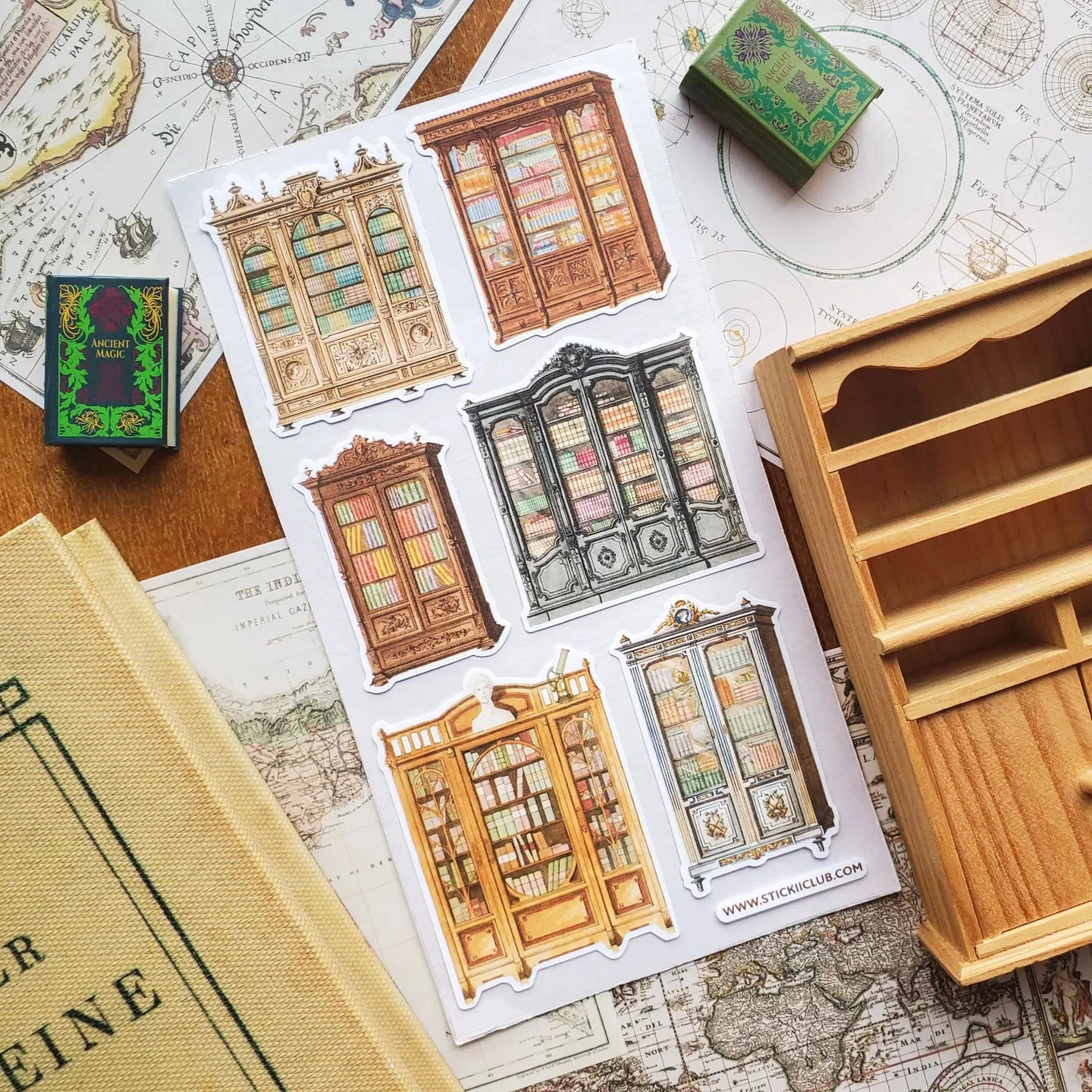 Stickii Antique Bookshelves Sticker Sheet short