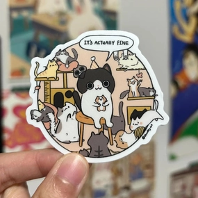 This Is Fine Cat Vinyl Sticker - Shooley classic top