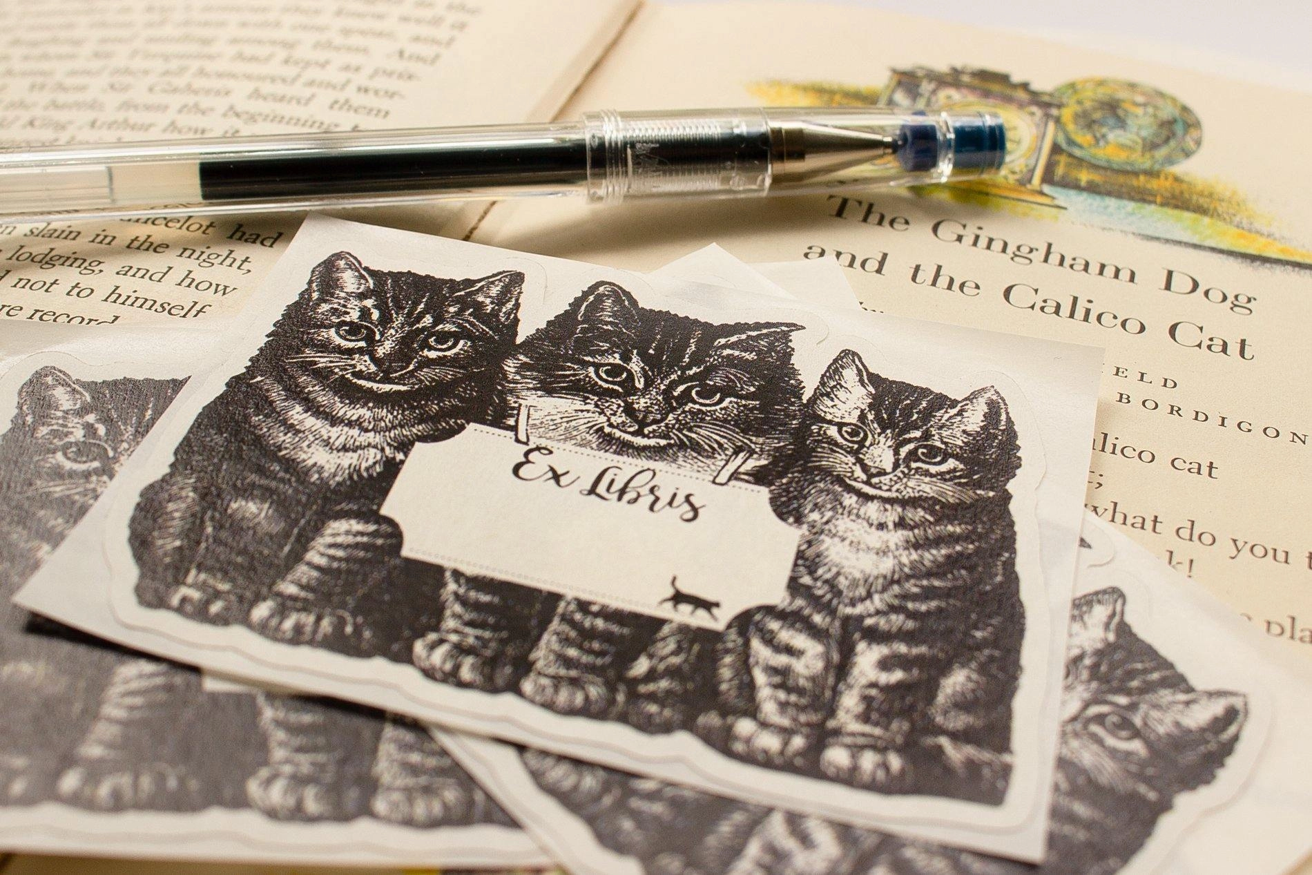 Three Cats Bookplate Sticker resin set
