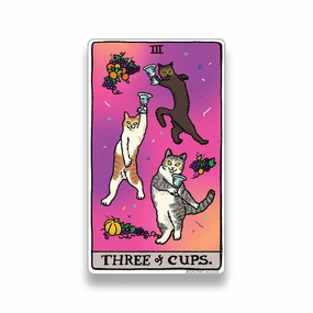 Three Of Cups Tarot Cat Meme Stickers (Minor Arcana) boxed resilient