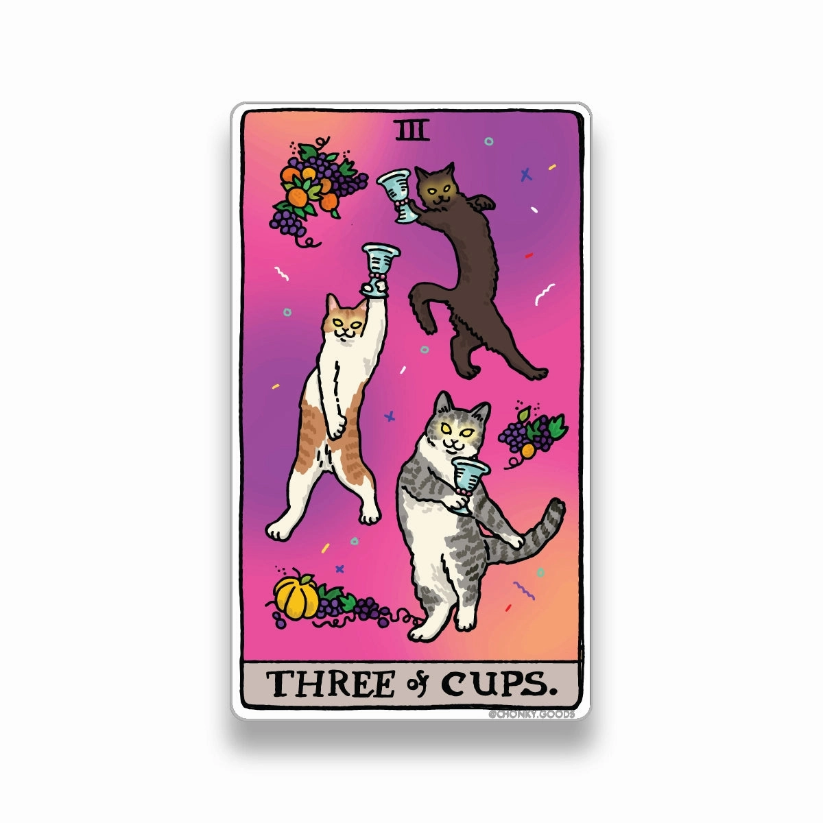 Three Of Cups Tarot Cat Meme Stickers (Minor Arcana) boxed resilient