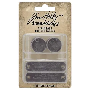 matte Tim Holtz Idea-Ology - Metal Adornments - Typed Tags - 12 Pieces
