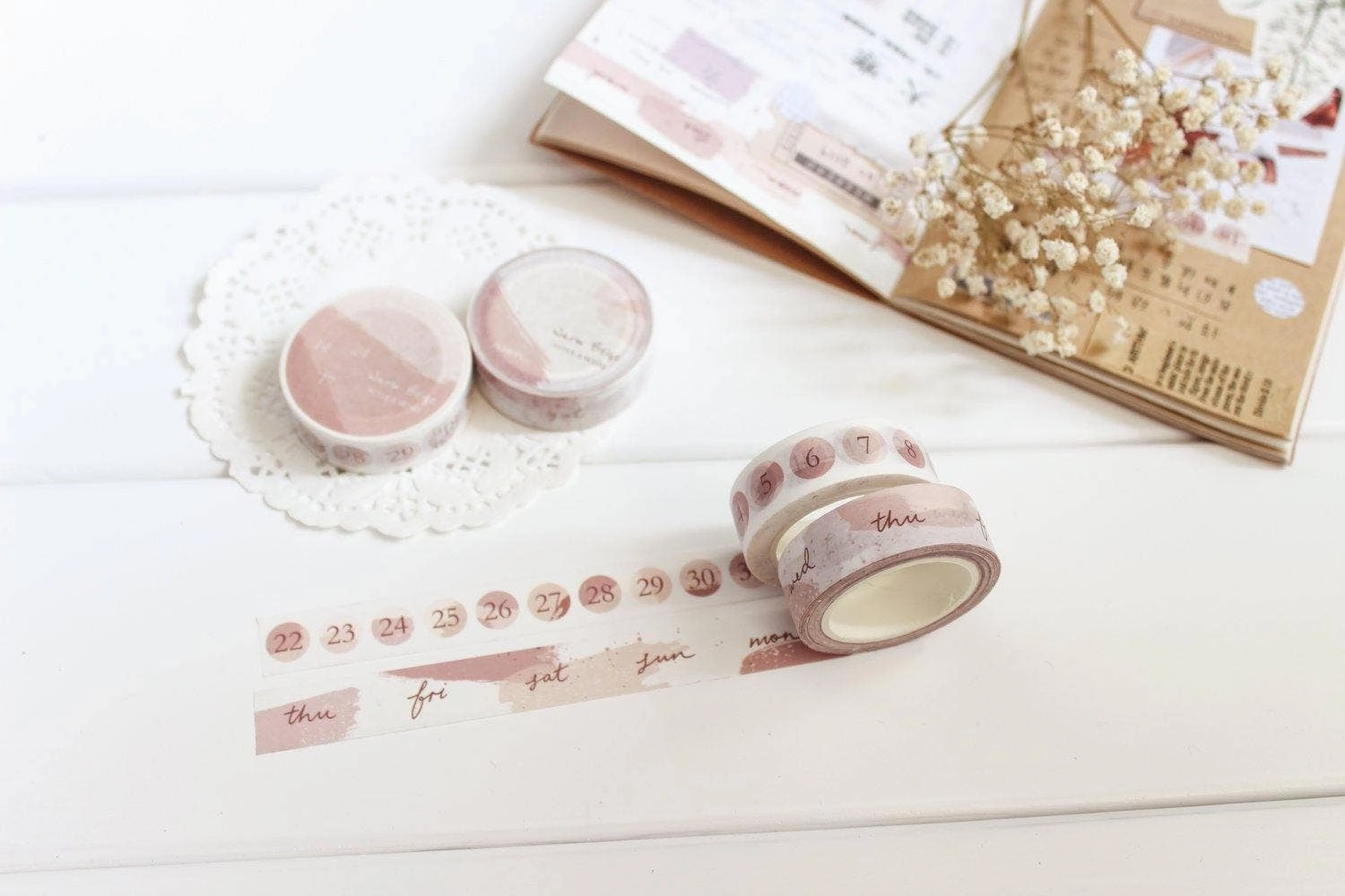 refillable cool Beige Days & Numbers Washi Tape