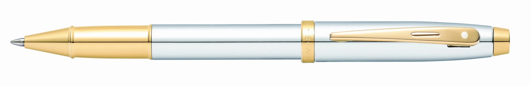top special Sheaffer 100 Bright Chrome And Gold Trim Rollerball Pen