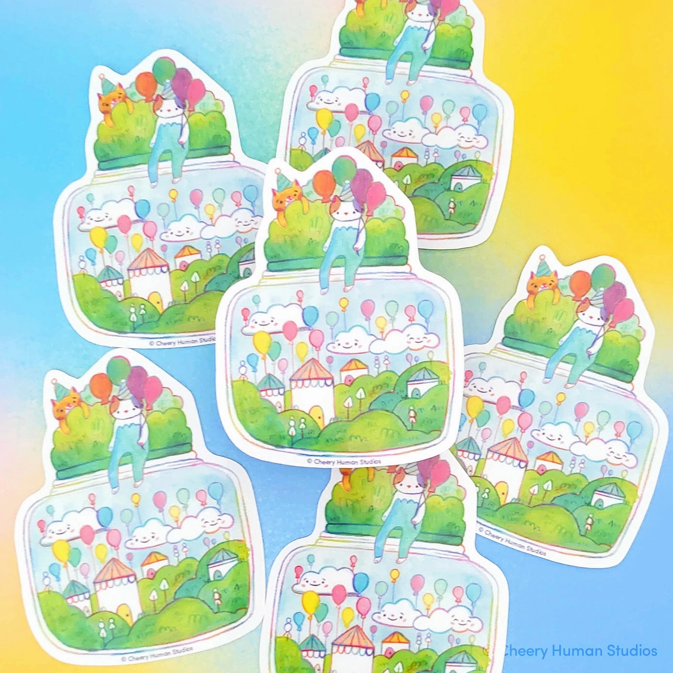 wide square Tiny Worlds   Cats: Balloons Vinyl Sticker