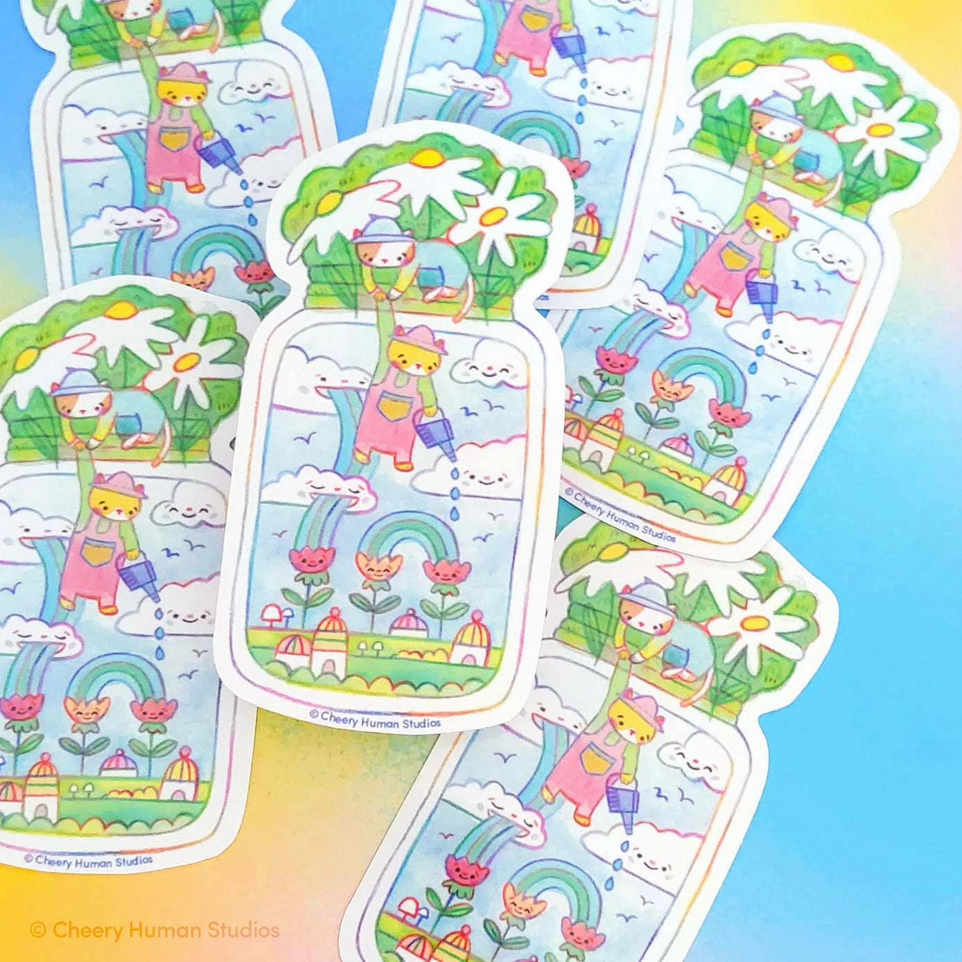 Tiny Worlds   Cats: Garden Vinyl Sticker shiny