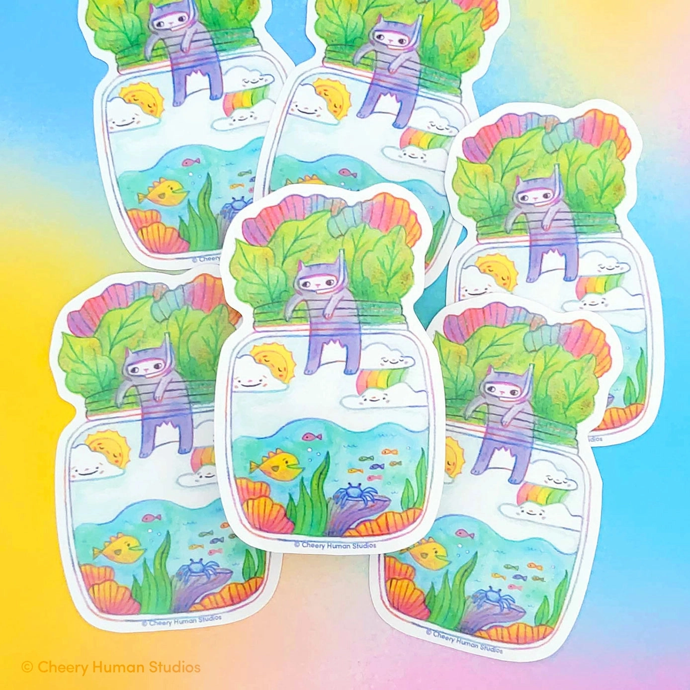 Tiny Worlds   Cats: Ocean Vinyl Sticker resin