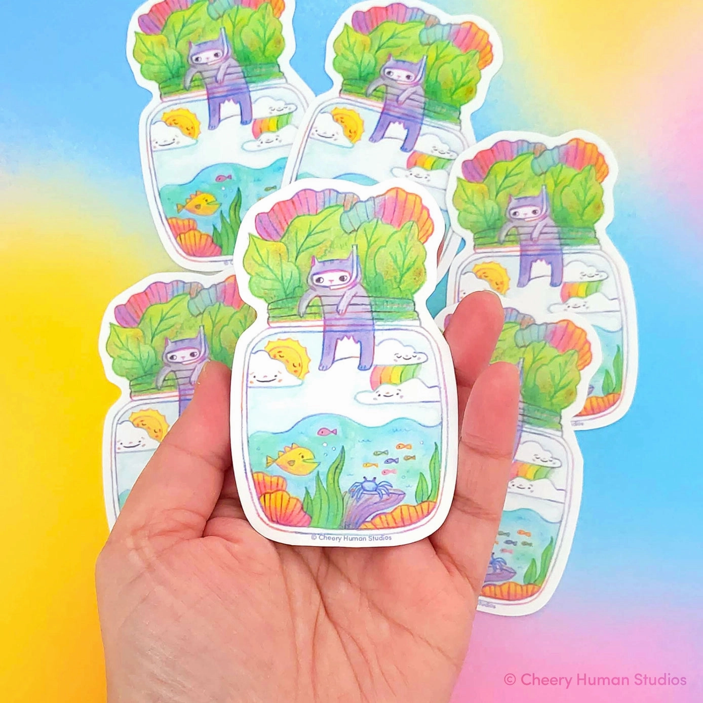 Tiny Worlds   Cats: Ocean Vinyl Sticker classic
