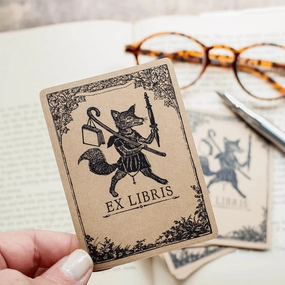 elegant Traveling Fox Bookplate Sticker