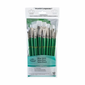 12-Pack White Taklon Brushes - Bright/Round pack