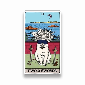 automatic robust Two Of Swords Tarot Cat Meme Stickers (Minor Arcana)
