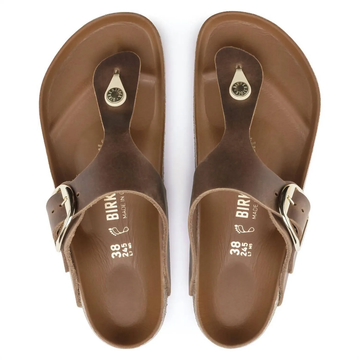 Unisex Gizeh Big Buckle Sandale in Cognac